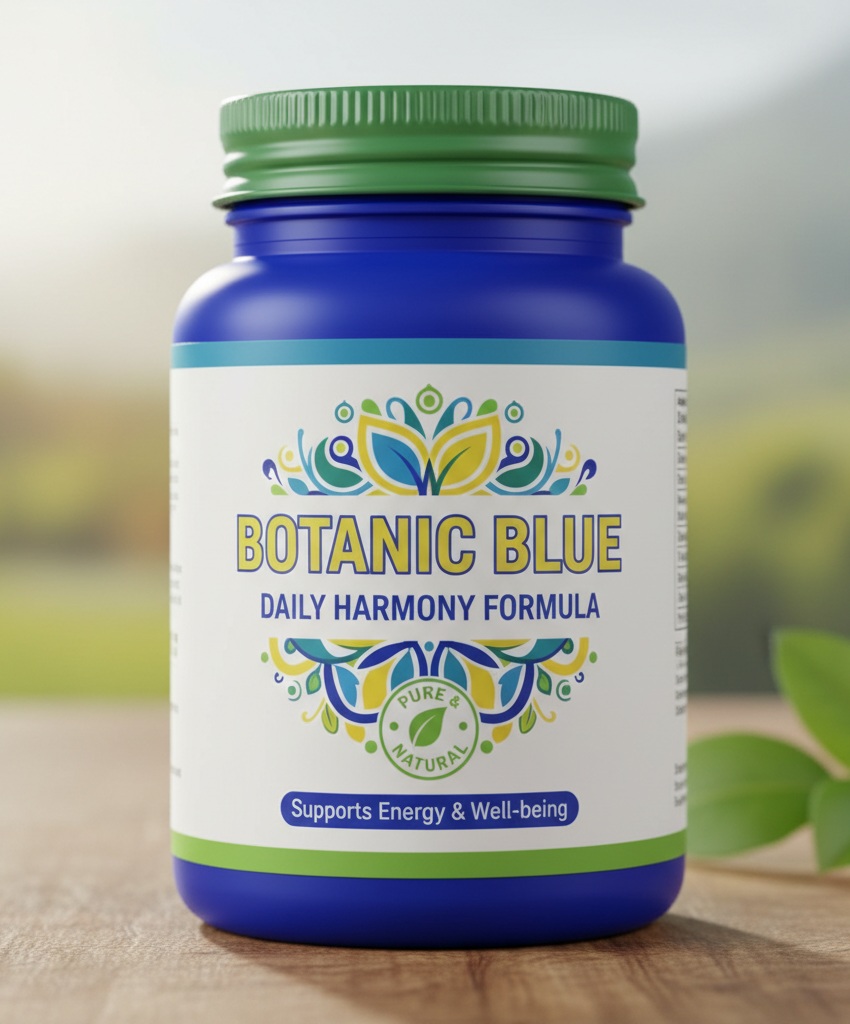 Botanic Blue product package on a natural background
